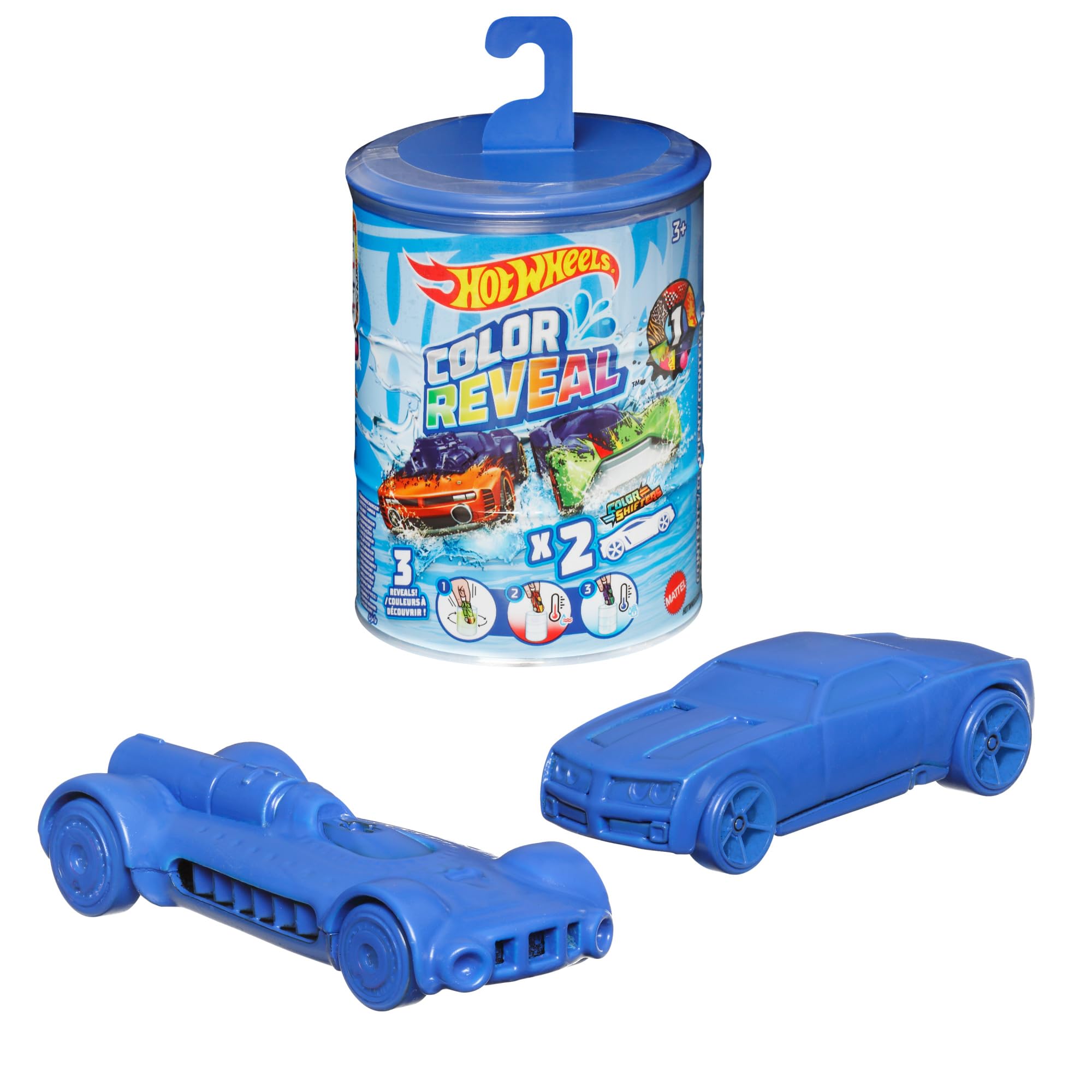 Hot Wheels Cars, Set of 2 Color Reveal Vehicles in 1:64 Scale with Surprise Initial Reveal & Repeat Color-Change Feature in Very Warm & ICY Cold Water