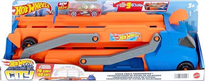 Hot Wheels Hauler 1:64 Scale Toy Car - 30" Race Track with a Starter - Holds up to 9 Cars in 1:64 Scale