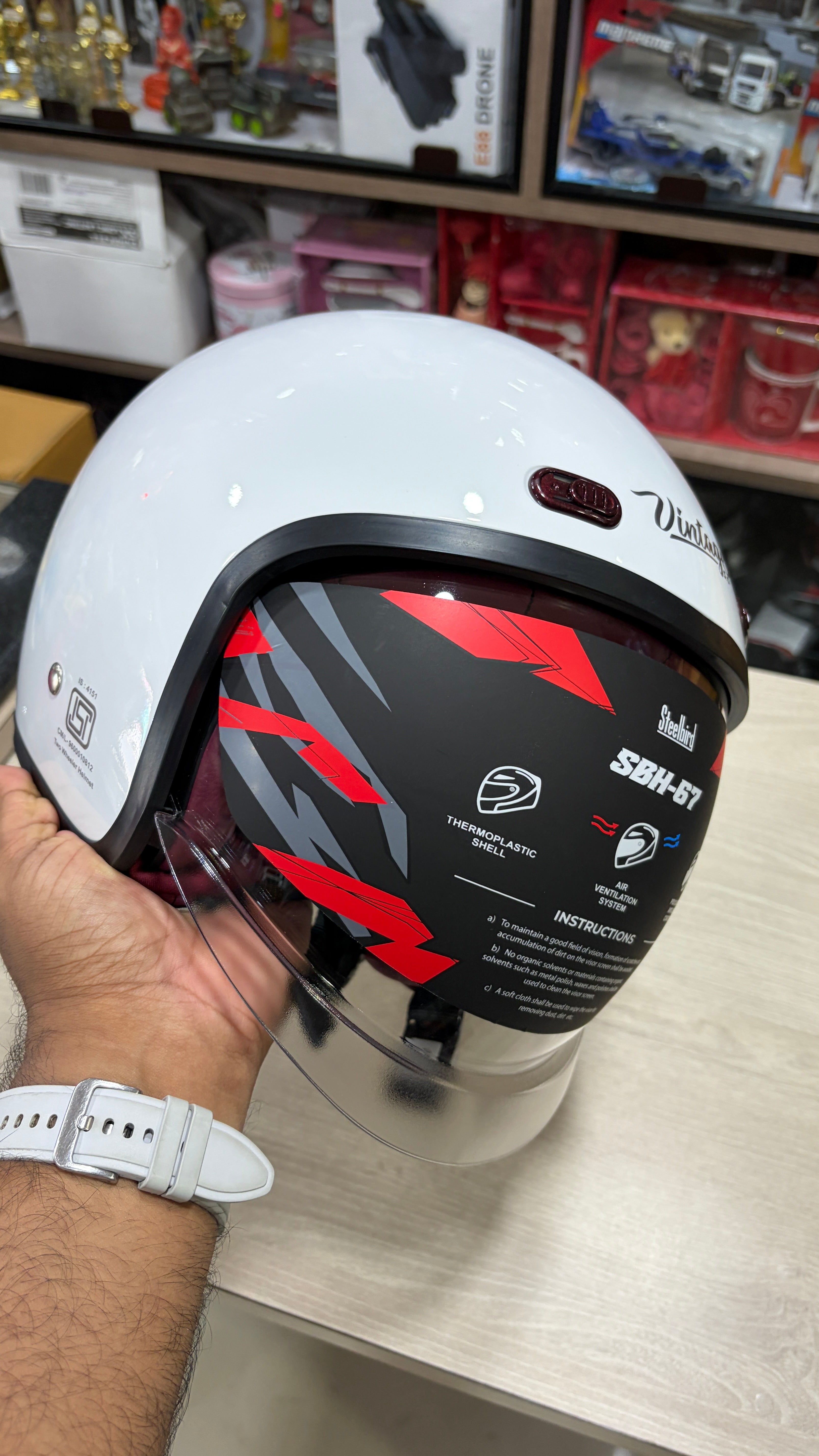 Steelbird SBH-67 vintage dot5.0 open face helmet (free extra visor)white colour