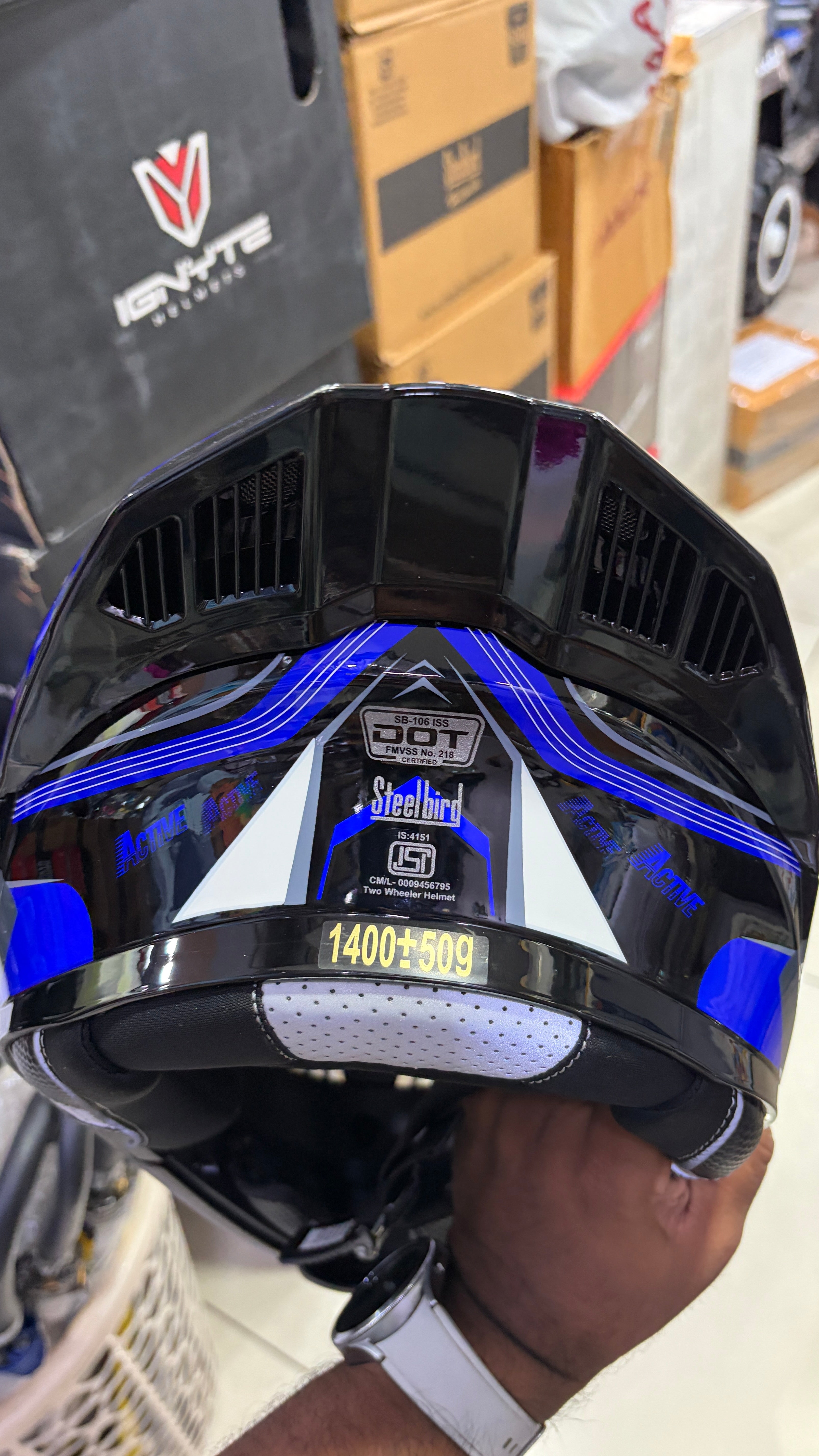 Steelbird SBA20 Born to ride full face modular helmet glossy black with blue colour