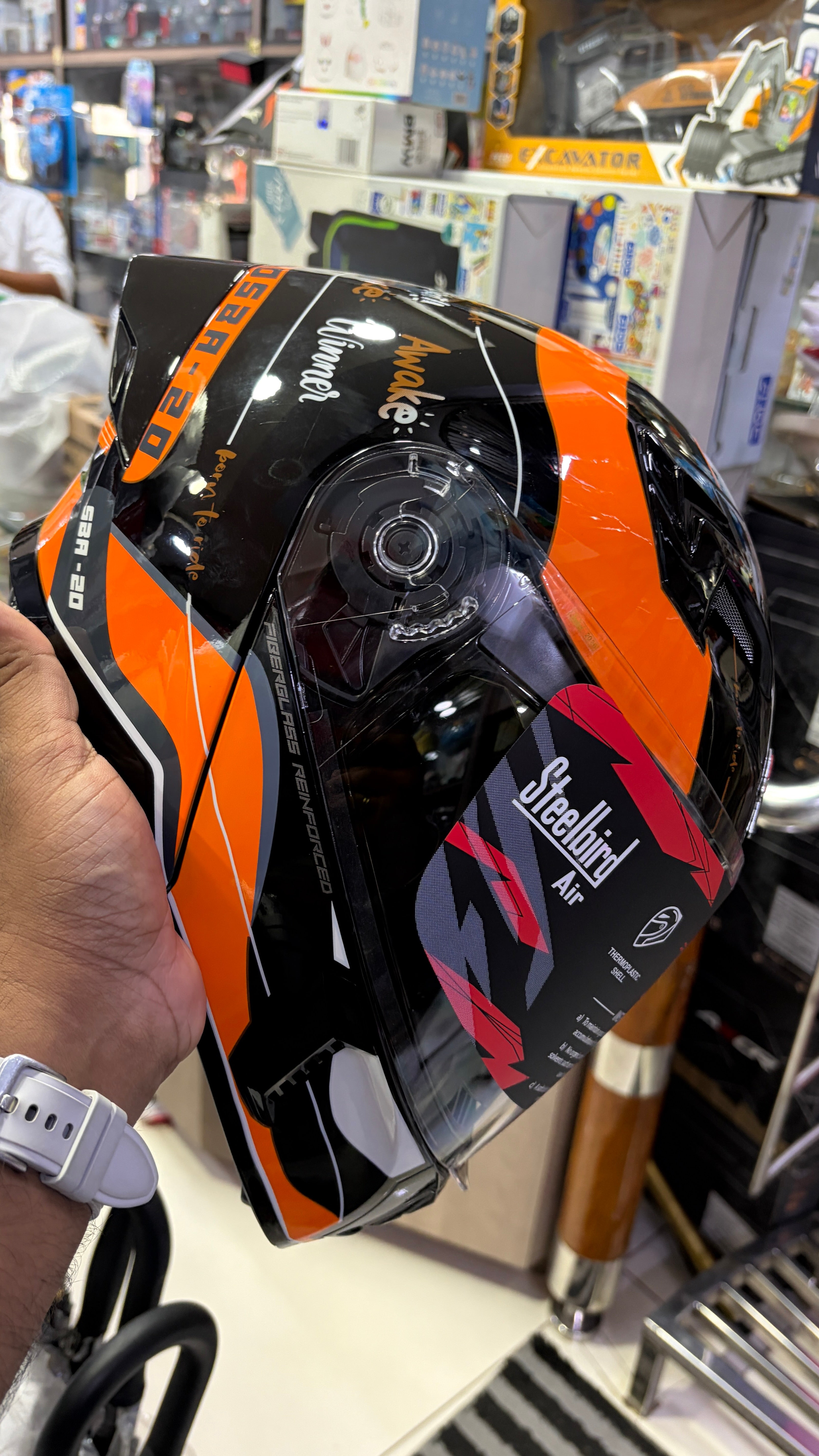 Steelbird SBA20 Born to ride full face modular helmet glossy black with orange colour