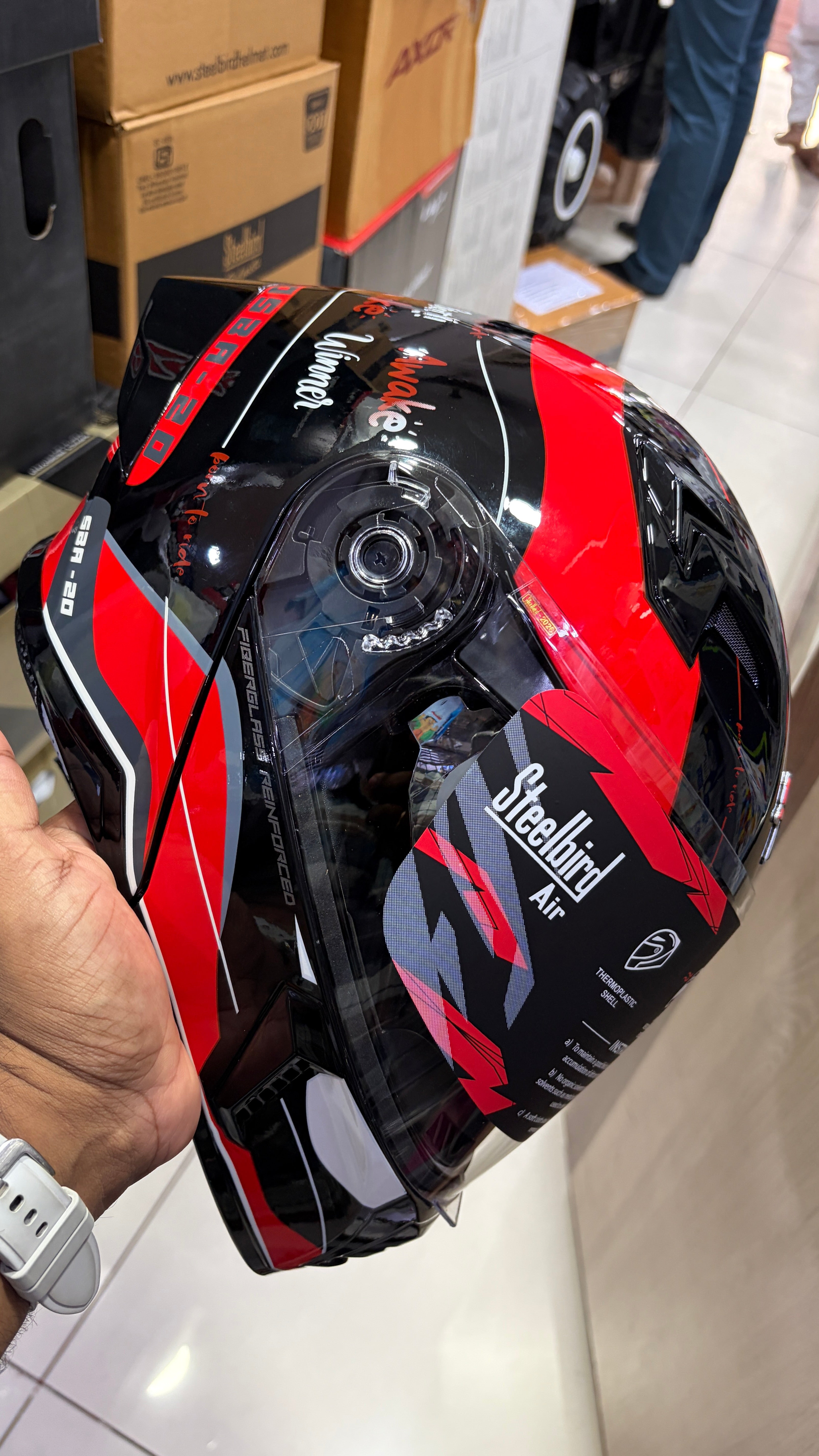 Steelbird SBA20 Born to ride full face modular helmet glossy black with red colour
