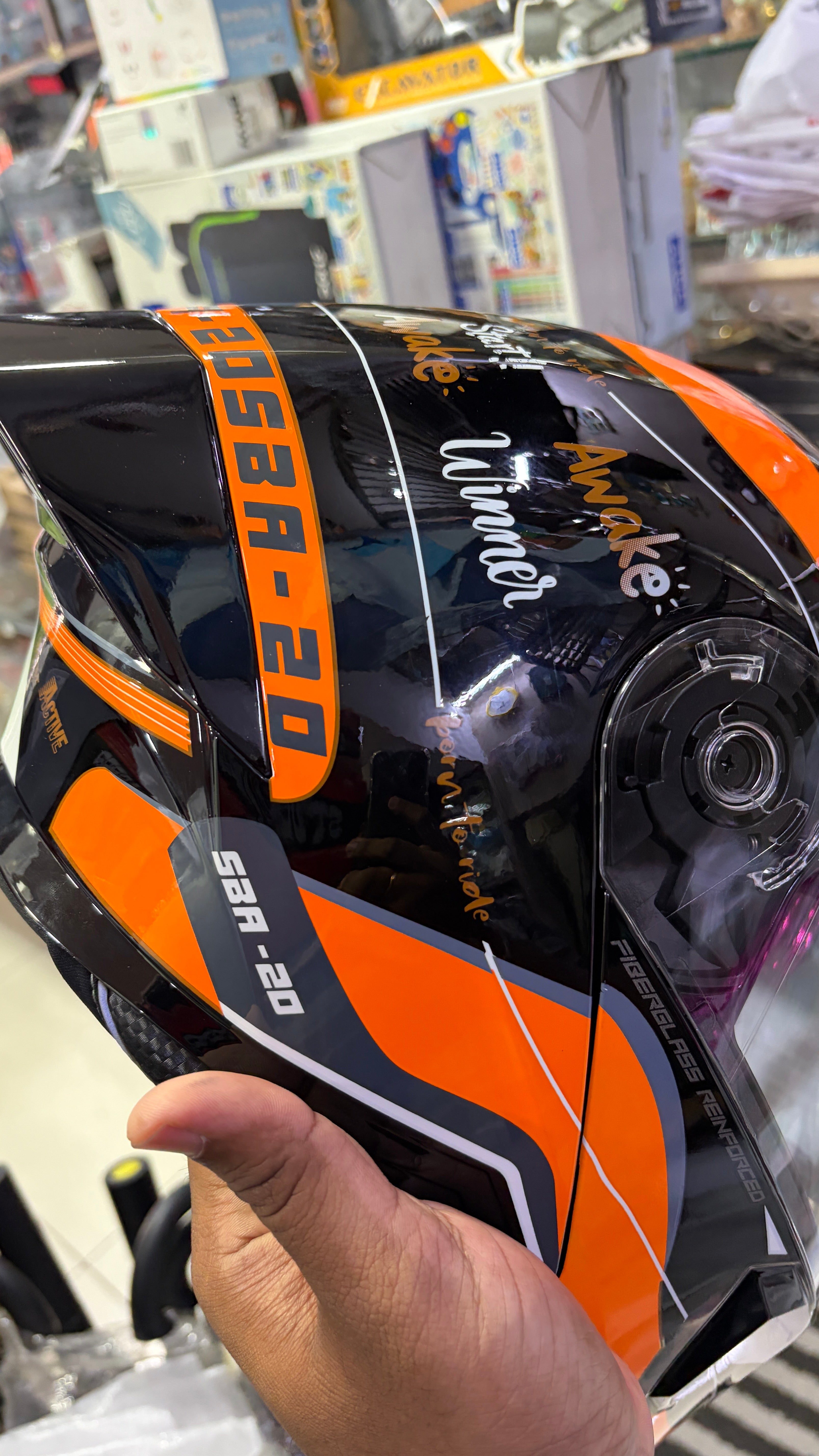 Steelbird SBA20 Born to ride full face modular helmet glossy black with orange colour
