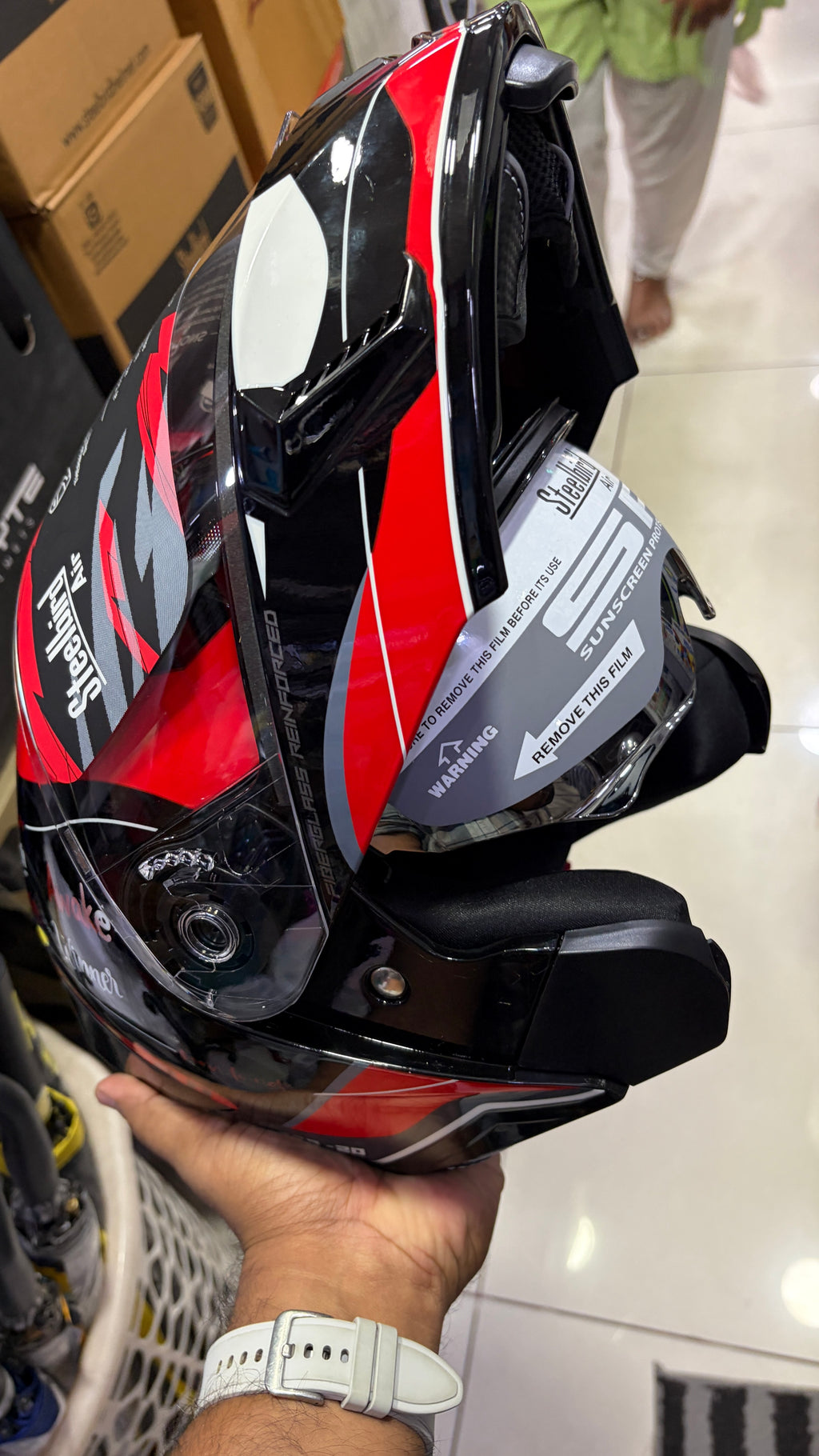 Steelbird SBA20 Born to ride full face modular helmet glossy black with red colour