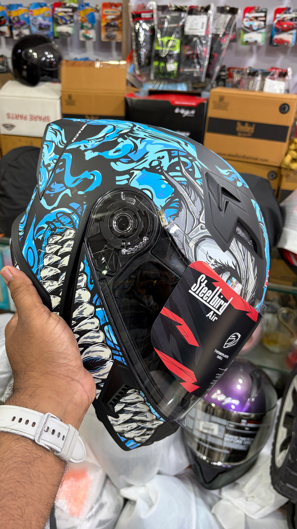 Steelbird SBA20 Darco(with inner smoke sunshield)full face modular helmet jazz matt blue colour
