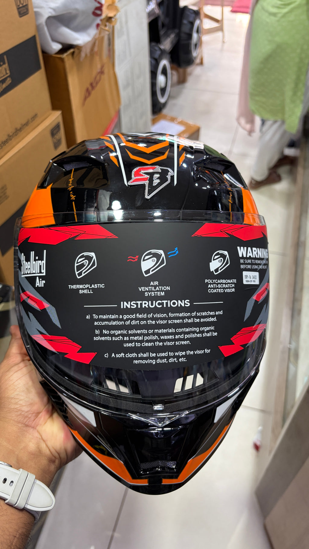 Steelbird SBA20 Born to ride full face modular helmet glossy black with orange colour