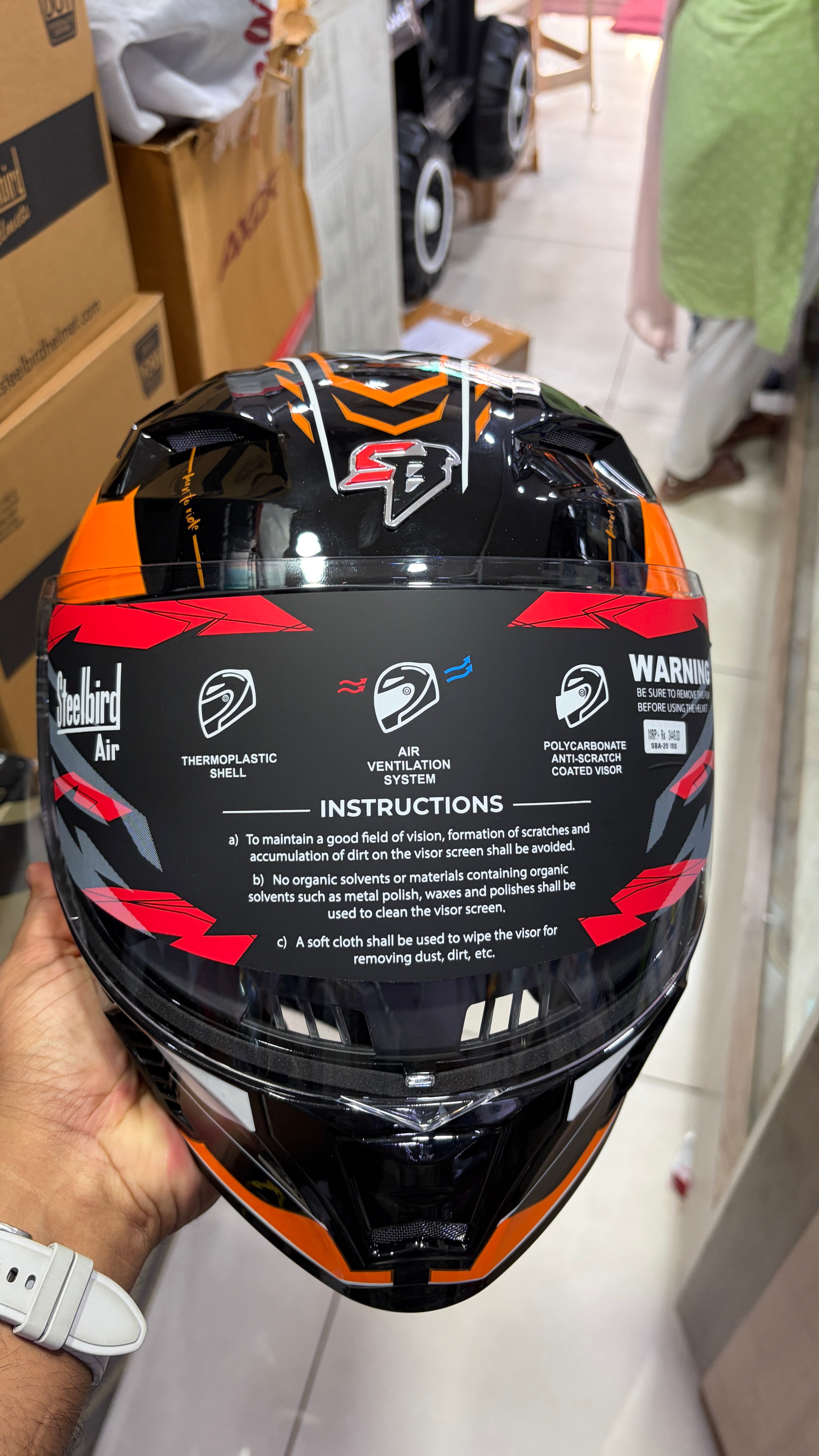 Steelbird SBA20 Born to ride full face modular helmet glossy black with orange colour