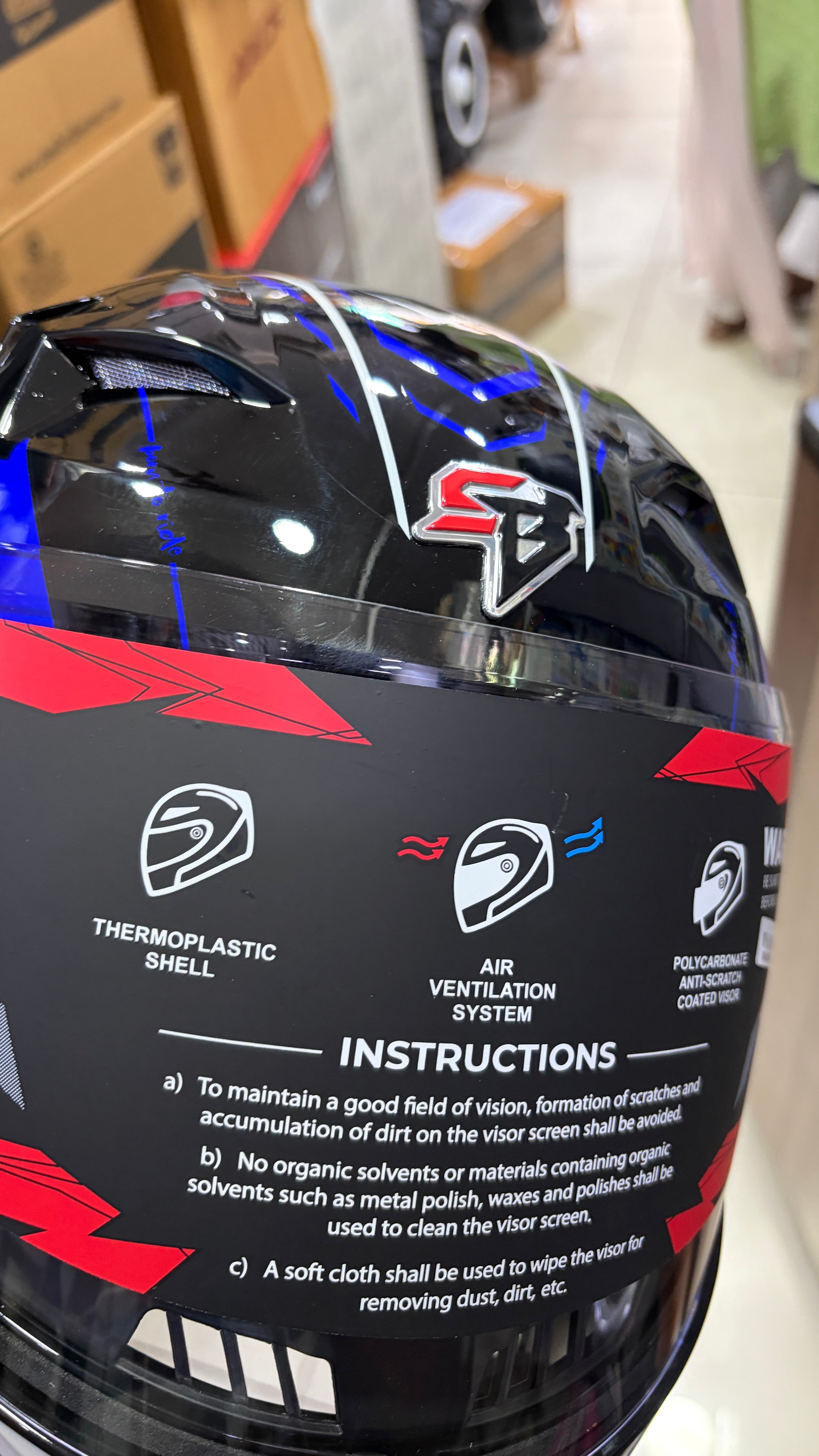 Steelbird SBA20 Born to ride full face modular helmet glossy black with blue colour