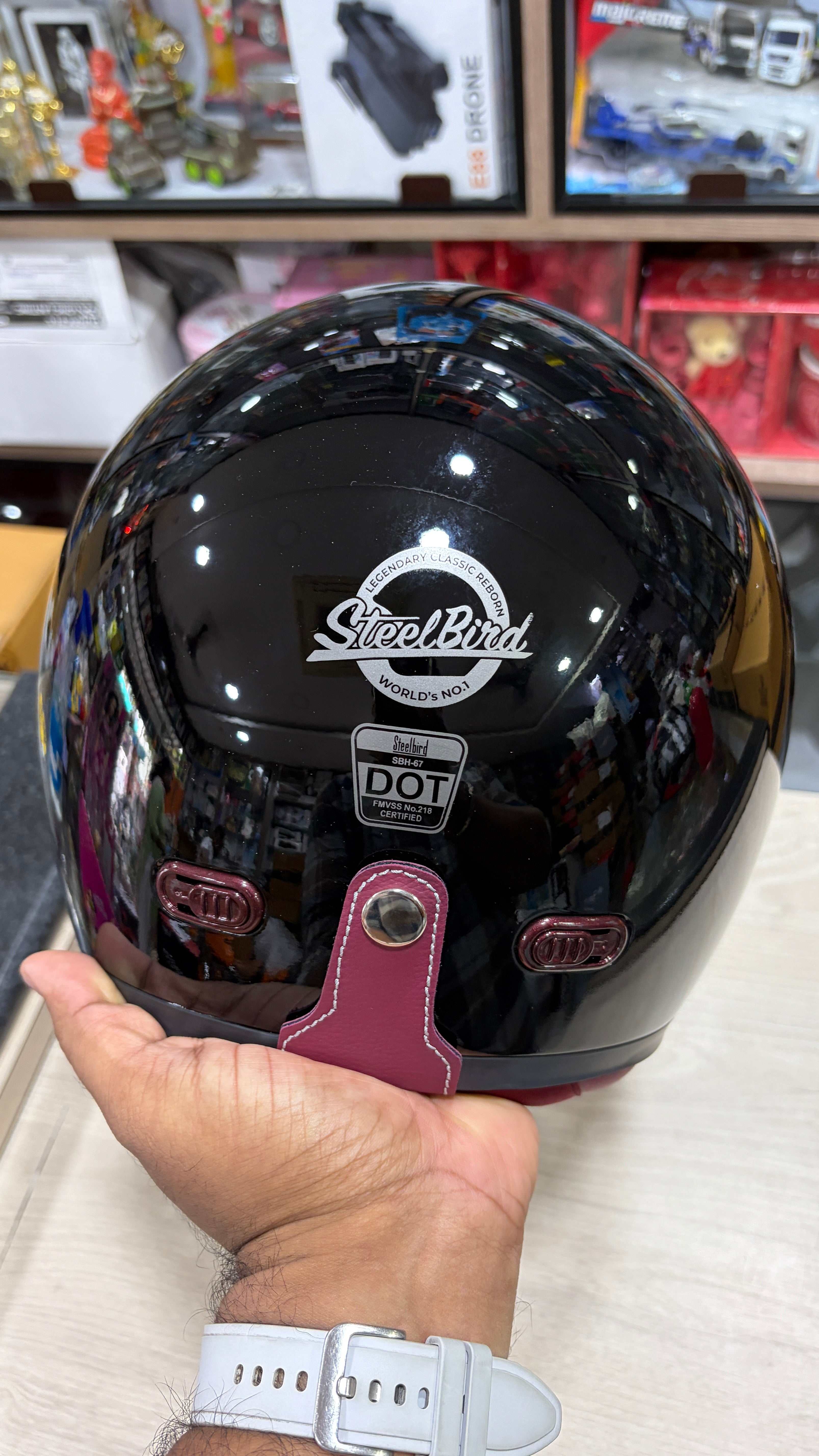 Steelbird SBH-67 vintage dot 5.0 open face helmet (free extra visor) glossy black colour