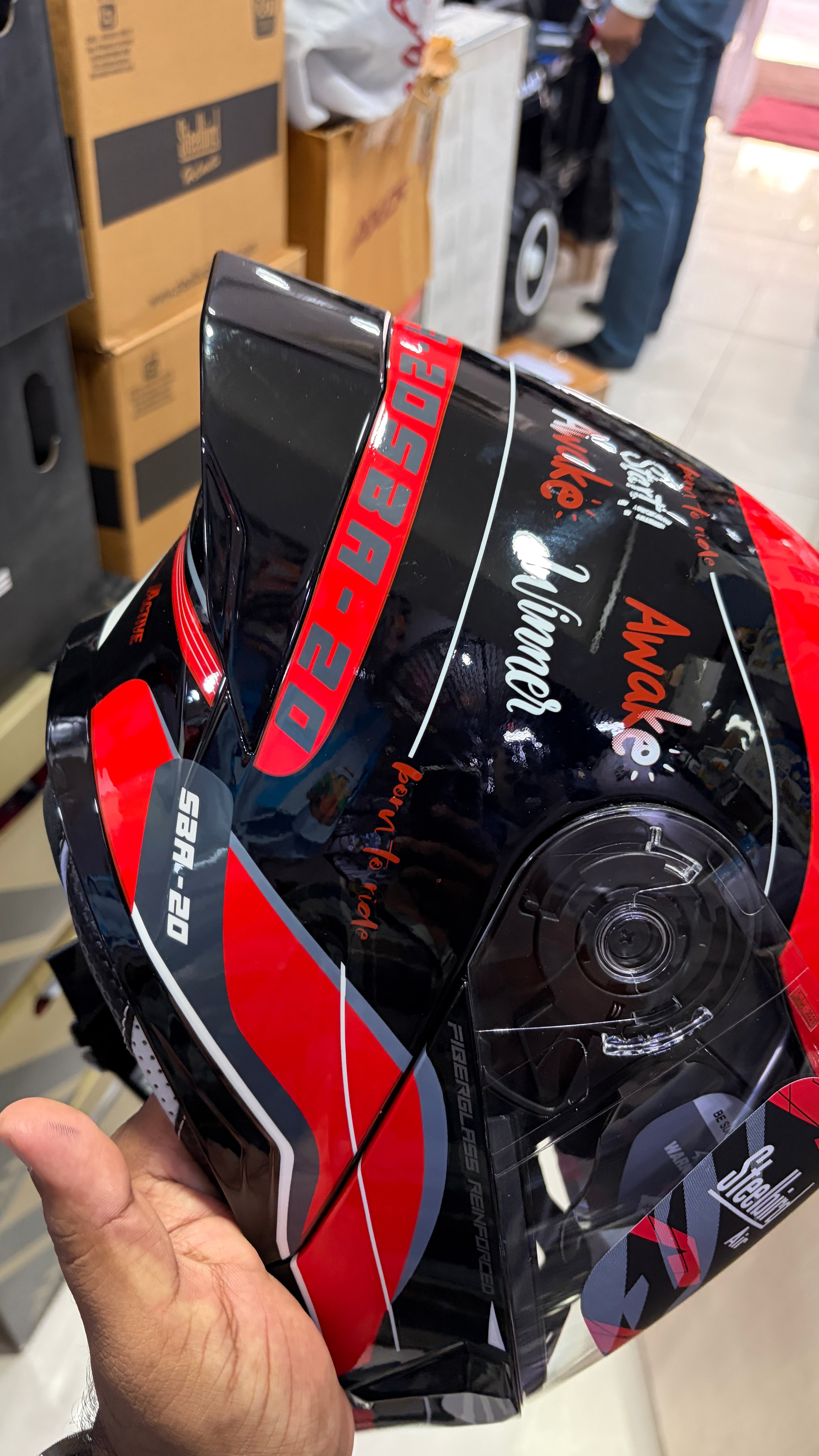Steelbird SBA20 Born to ride full face modular helmet glossy black with red colour