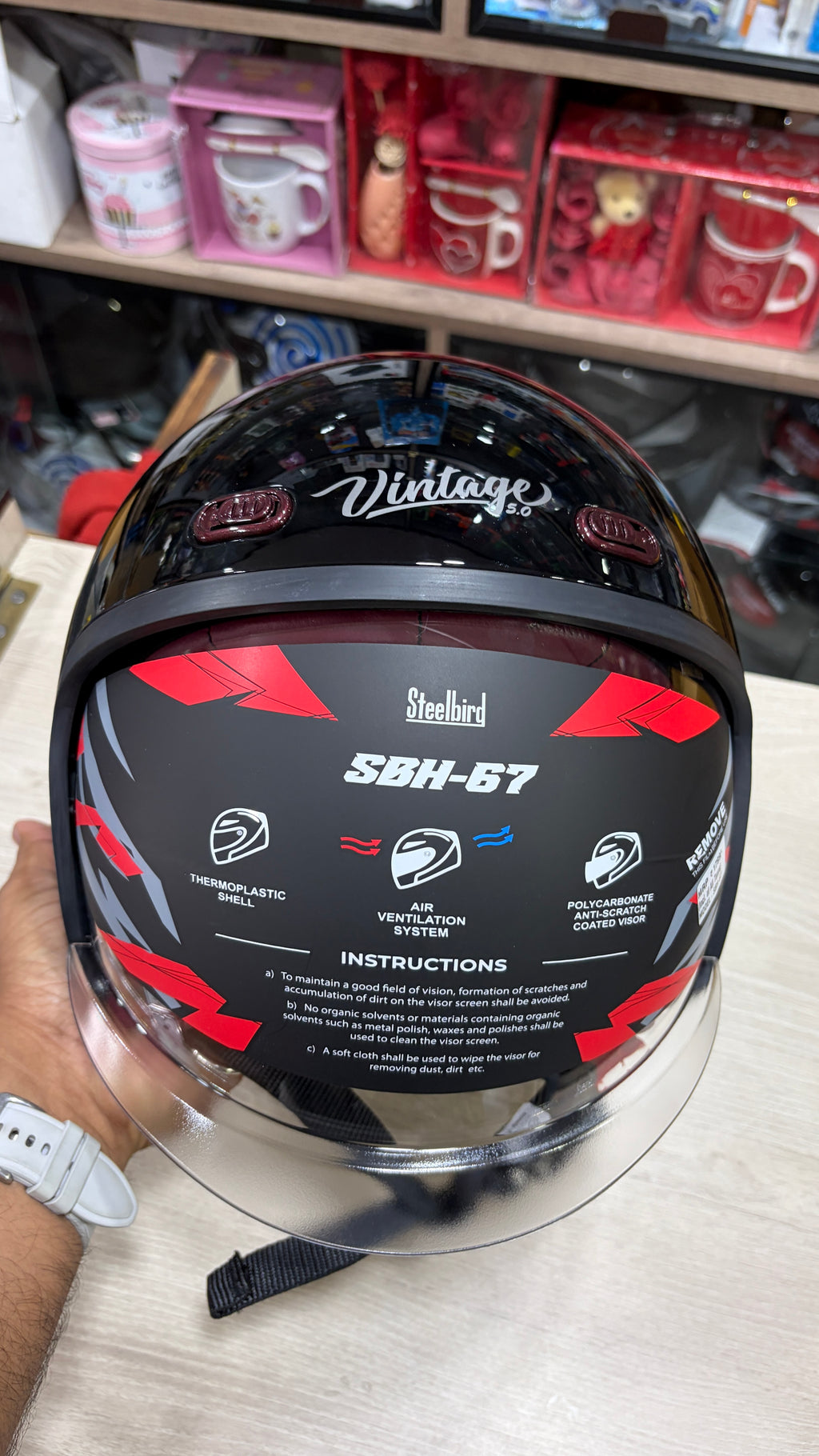 Steelbird SBH-67 vintage dot 5.0 open face helmet (free extra visor) glossy black colour