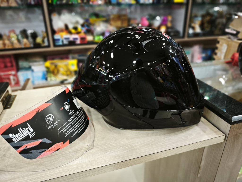 Steelbird SBA-20 glossy Black Modular Helmet(with free smoke visor )