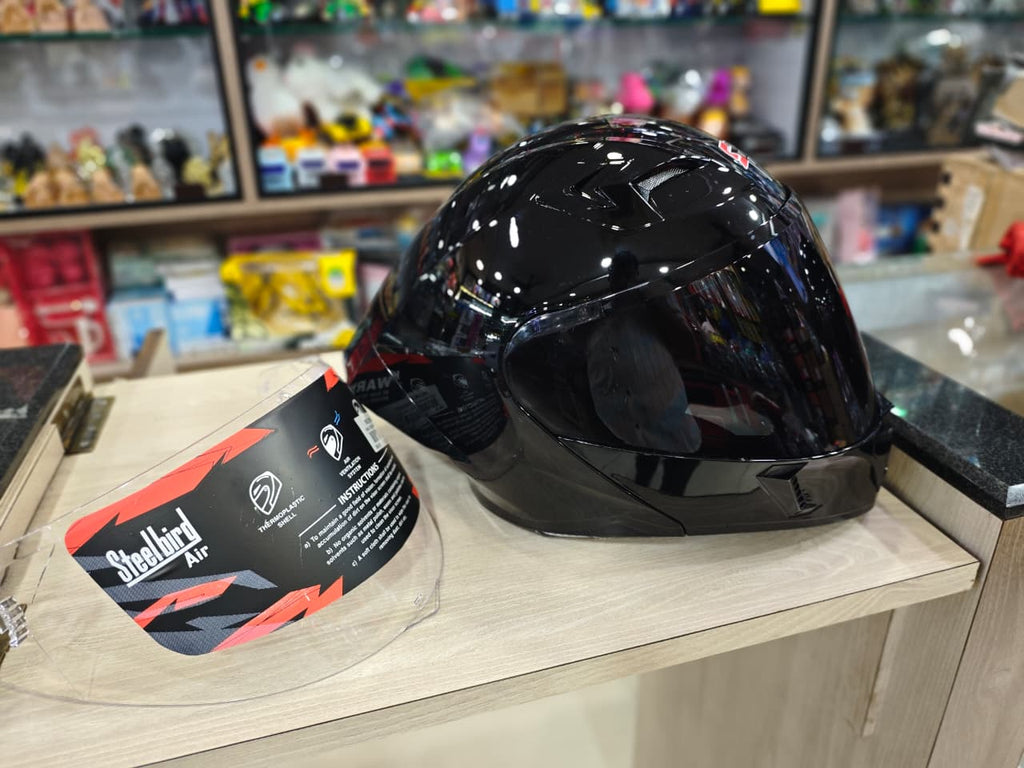 Steelbird SBA-20 glossy Black Modular Helmet(with free smoke visor )