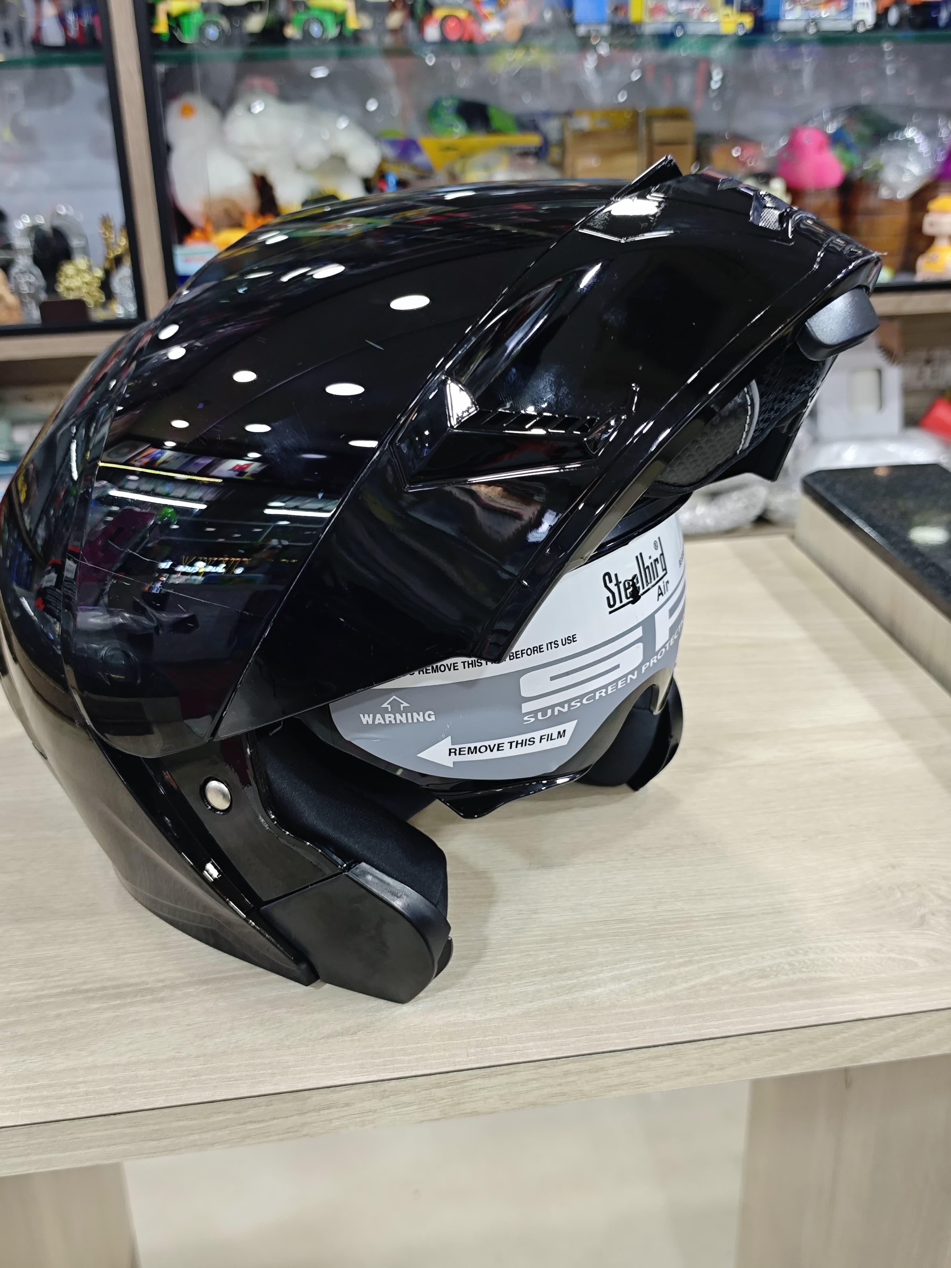 Steelbird SBA-20 glossy Black Modular Helmet(with free smoke visor )