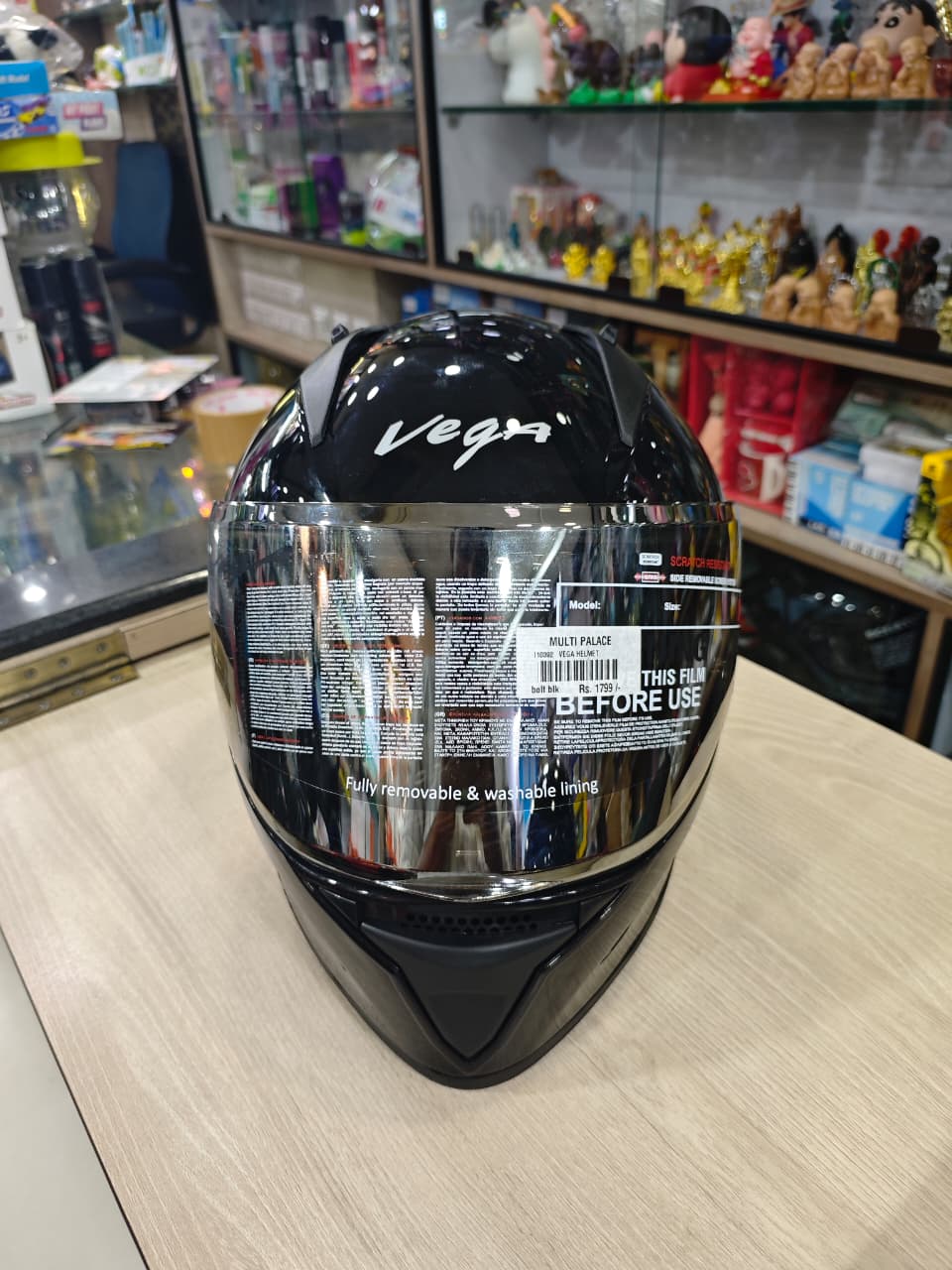 Vega bolt glossy black full face helmet(free any one visor)