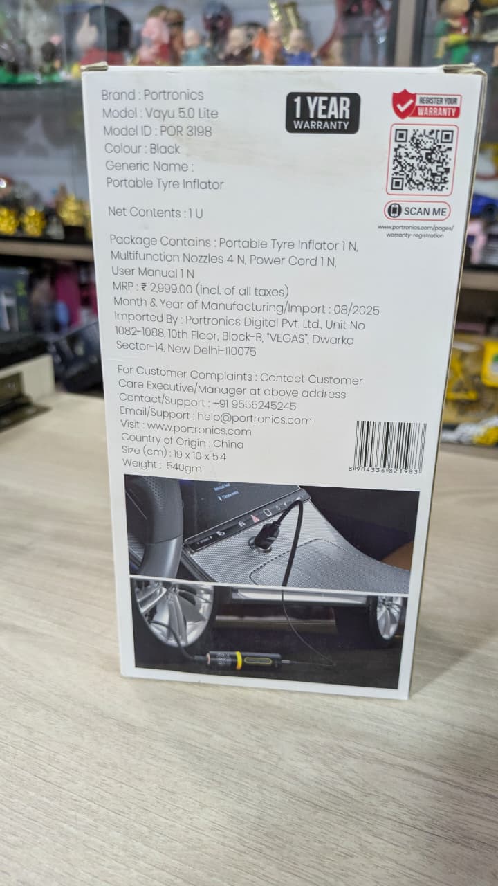 Portable tyre inflator vayu 5.0 lite Portronics  ( power source by 12v cigarette lighter)