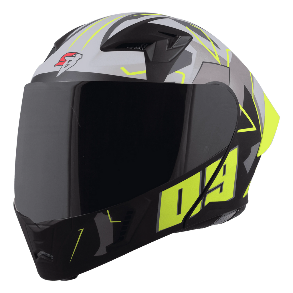 Steelbird sba20  Canva neon green flip up helmet