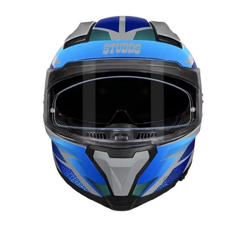 Studds Helios D2 Grey blue full face helmet
