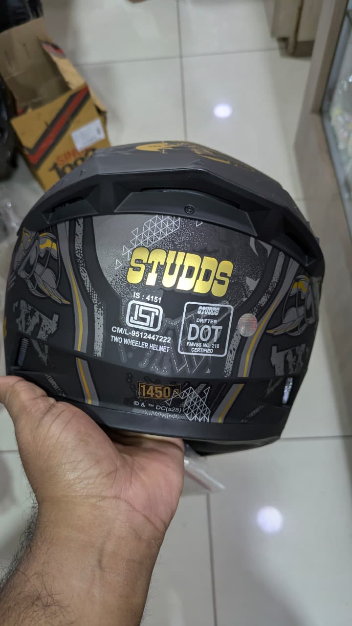 Studds Driftter Batman Edition matt finish gold yellow