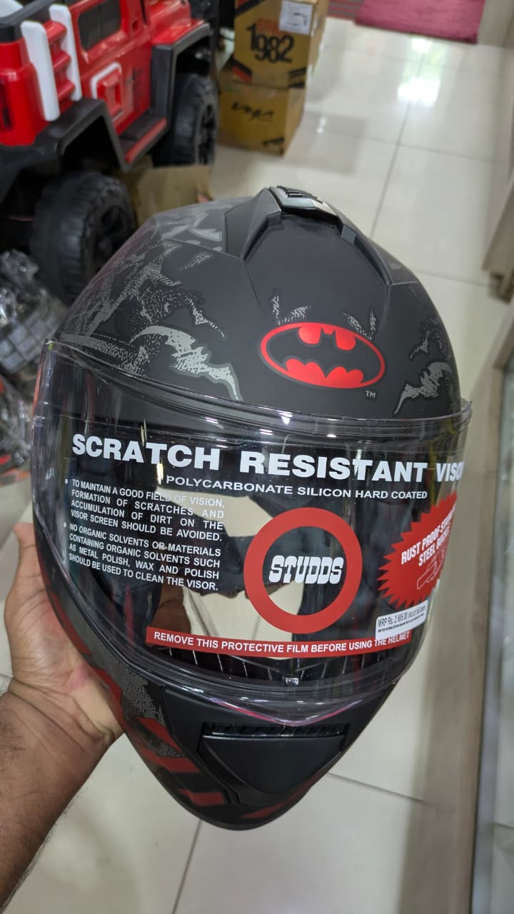 Studds Driftter Batman Edition matt finish red full face helmet
