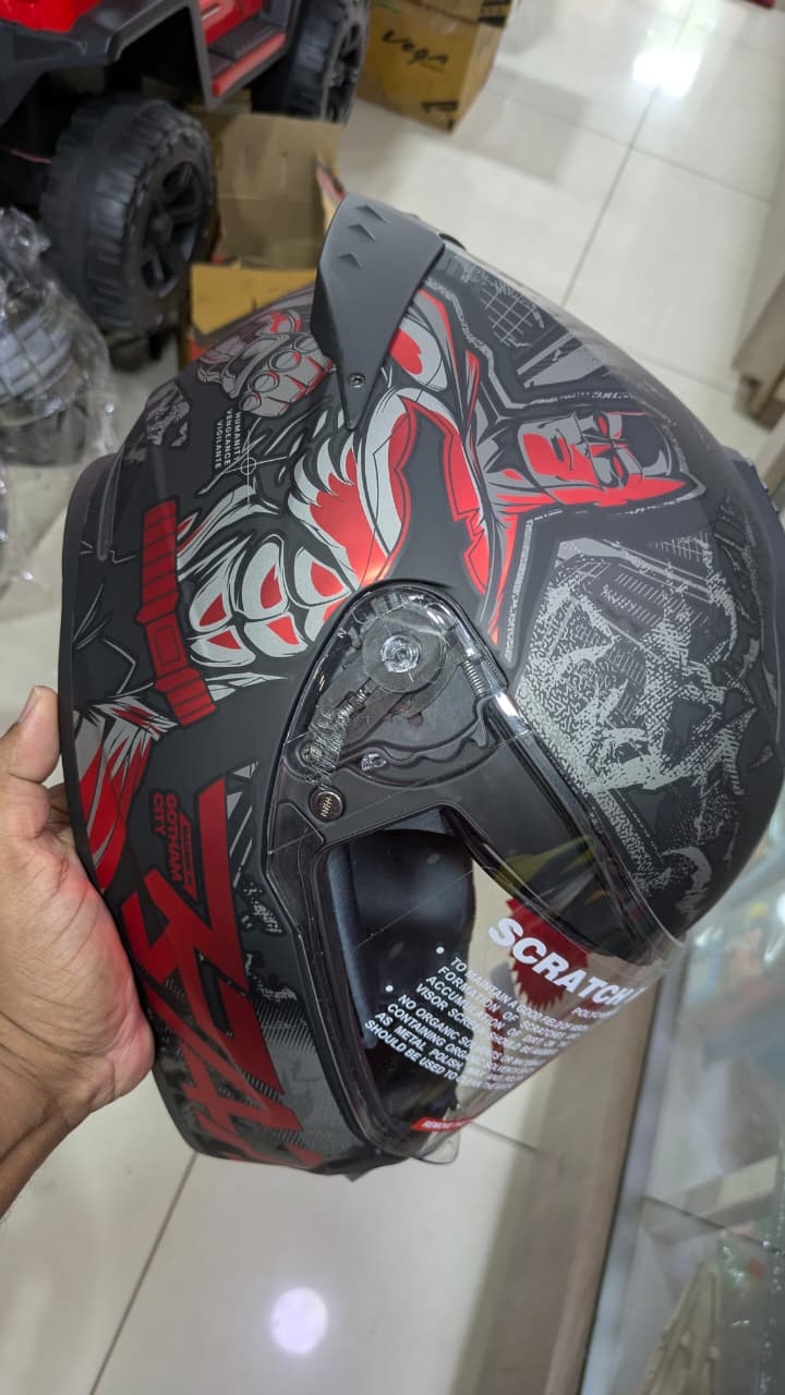 Studds Driftter Batman Edition matt finish red full face helmet