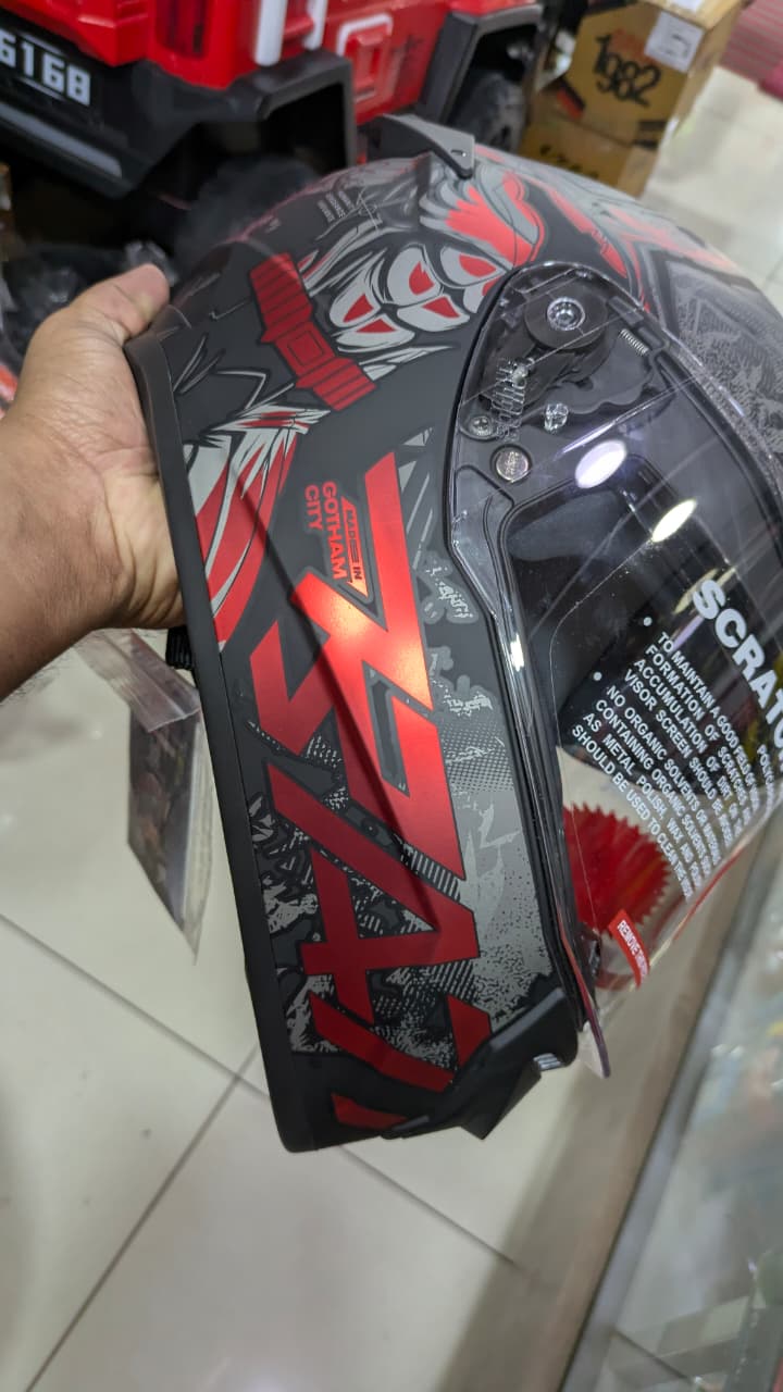 Studds Driftter Batman Edition matt finish red full face helmet