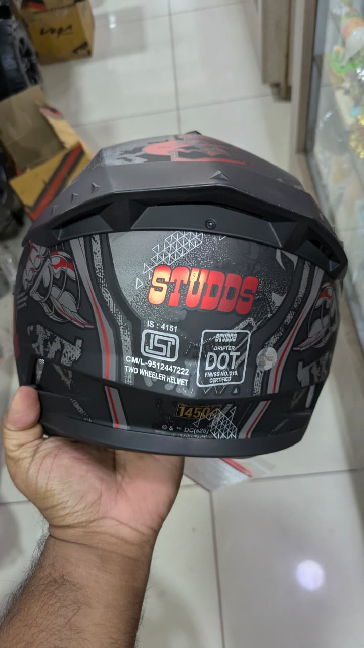 Studds Driftter Batman Edition matt finish red full face helmet