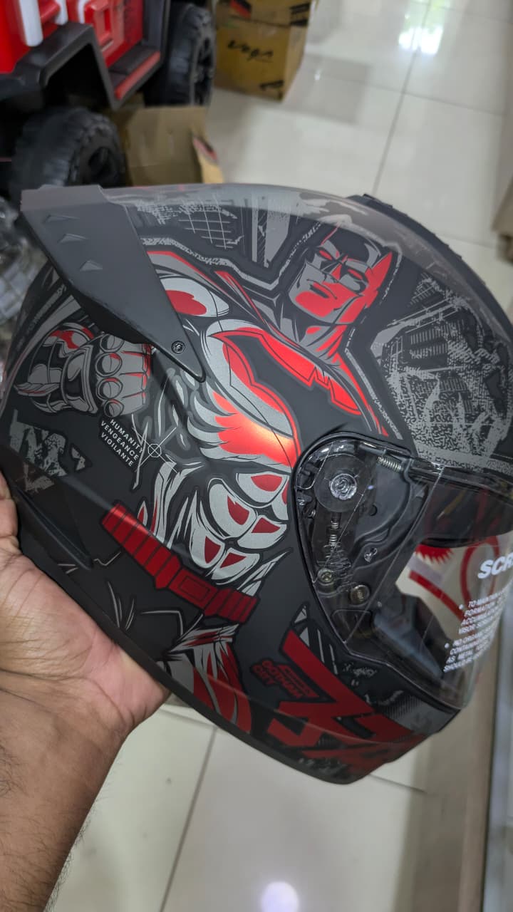 Studds Driftter Batman Edition matt finish red full face helmet