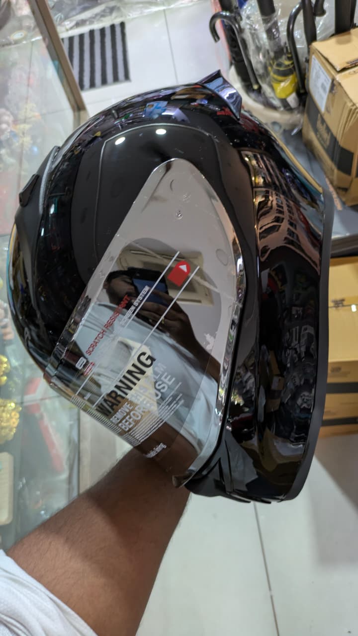 Vega bolt glossy black full face helmet( mirror visor fitted)