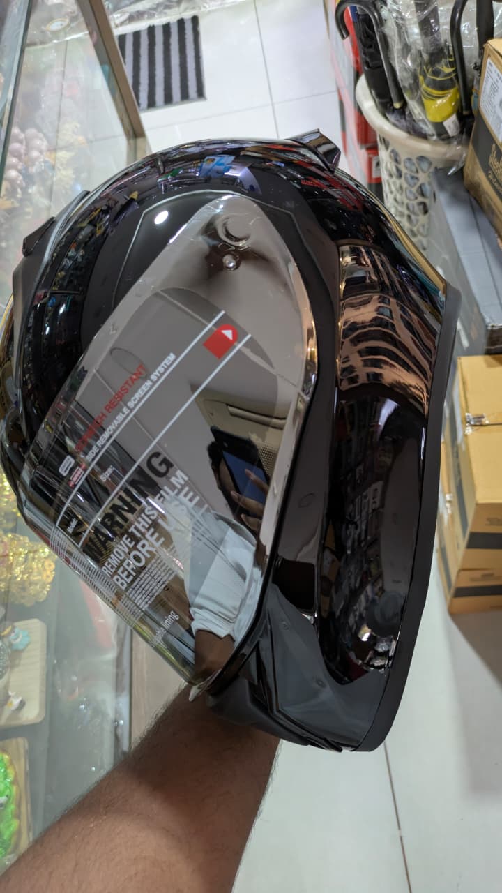 Vega bolt glossy black full face helmet( mirror visor fitted)