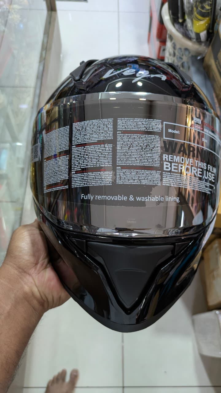 Vega bolt glossy black full face helmet( mirror visor fitted)
